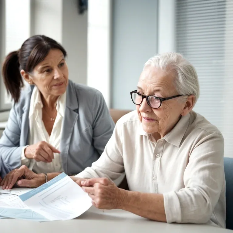 Consultant explaining policy details to a senior